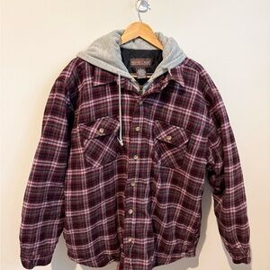 Plaid Hooded Shirt Jacket in Burgundy/Gray - Moose Creek